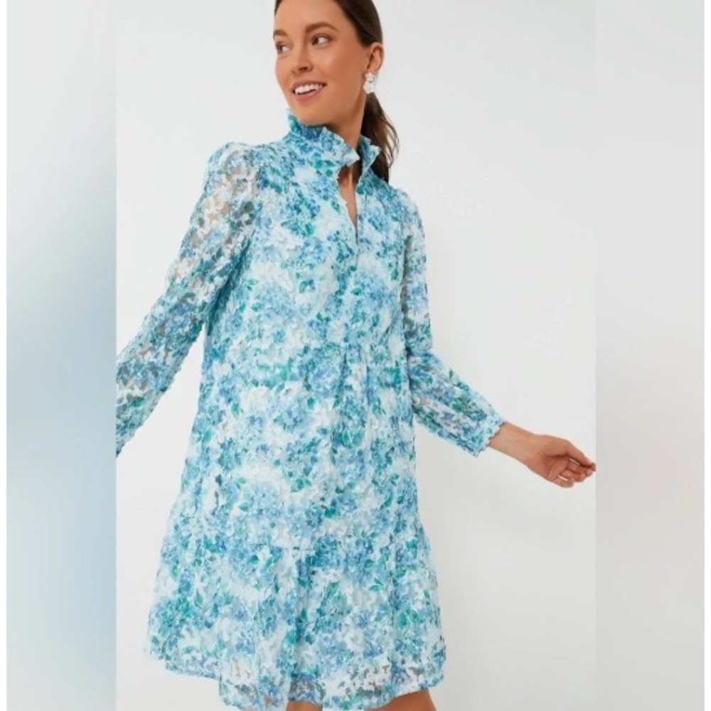TUCKERNUCK Water's Edge Hydrangea Organza Palmerston Dress Women XXS Blue Floral